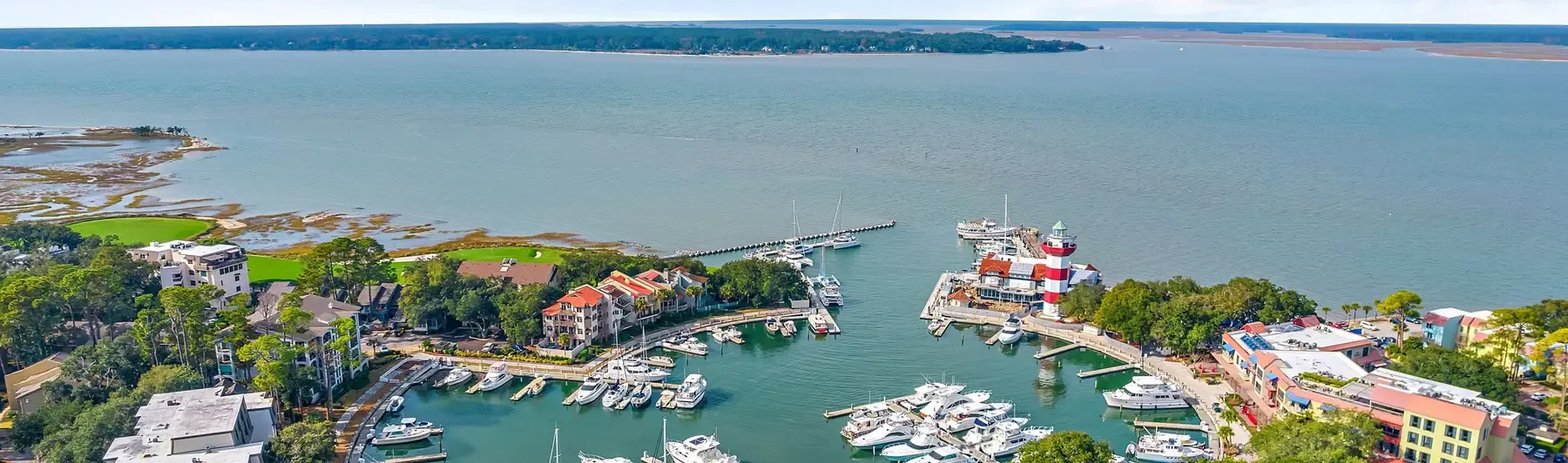Aerial view of the Harbour Town marina on Hilton Head Island